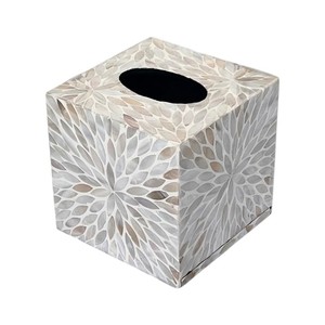 Handmade Wooden White Tissue Box with Mother of Pearl Inlay for Home Decor - Product Image 2