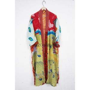 Kimono de Seda para Mujer, Cinturón de Seda Reciclada, Diseño de Patchwork de Sari, Estilo Vintage Informal, Transpirable y Suave, para Invierno, Otoño, Primavera y Verano - Product Image 3