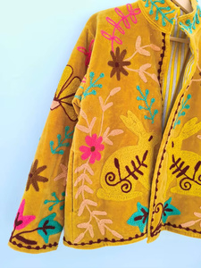 Floral Suzani Embroidered 100% Velvet Bomber Jacket <b>Reversible</b> Boho Vintage Summer Short <b>Coat</b> Free Size Ethnic Wear Wholesale - Product Image 5