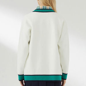 เสื้อคาร์ดิแกนถักไหมพรมสีขาว คอวี สไตล์วินเทจ แต่งขอบสีเขียว ปักตัวอักษร E สไตล์พรีปปี้ สำหรับผู้หญิง เสื้อกันหนาวแขนยาว - Product Image 5