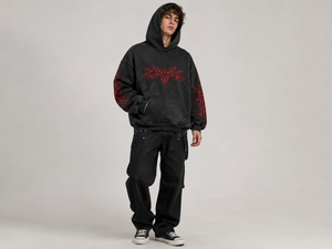 Wholesale Customized Embroidered Breathable Team Uniform <b>Pullover</b> Hoodie with Front Back Logos Full Sleeve Loose Fit Acid Wash - Product Image 6