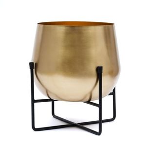 Pot de fleurs en métal blanc avec bordure dorée de luxe, support en fer, pot de fleurs rond décoratif moderne pour l'intérieur, jardin, maison, salon - Product Image 3