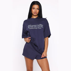 Ensemble T-shirt et short 2 pièces tendance pour femme, personnalisé, décontracté et streetwear, pour filles - Product Image 1