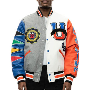 OEM 3D Embroidery <b>Patchwork</b> Custom Unisex Winter Varsity <b>Jacket</b> with Hood Wool Streetwear Plus Size - Product Image 1