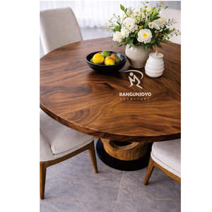 ชุดโต๊ะอาหารสไตล์มินิมอลพร้อมโต๊ะไม้สักและเก้าอี้ไม้สักหุ้มผ้า สำหรับใช้ในอพาร์ทเมนต์และวิลล่า - Product Image 4