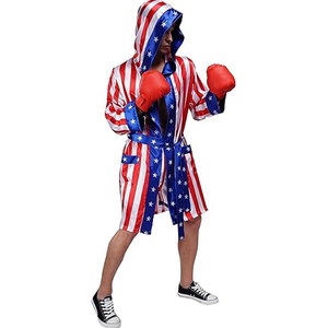 Costume de boxe en satin pour homme avec drapeau américain, comprenant une robe, des gants de boxe, un collier de champion et un short - Product Image 3