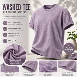 Camiseta de Cuello Redondo Unisex de Estilo Vintage Lavado, Corte Holgado, Manga Corta, Informal y Básica para Hombre y Mujer, Directo de Fábrica - Product Image 1