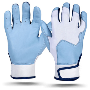 Professional Sky Blue Baseball Batting Gloves | Custom Genuine Leather Adult Soft Tacky Grip Impact Cushioned Batting Gloves - Product Image 1