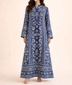 Robe Kaftan Longue Ample à Imprimé Floral Bleu pour Femme, Style Indien et Pakistanais, Modeste, Type Abaya - Product Image 5