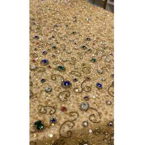 ผ้าลูกไม้ทูลปักลายหินประดับด้วยเลื่อมทองหรูหรา งานปักมืออย่างประณีต เหมาะสำหรับชุดแต่งงานระดับไฮเอนด์ ขายส่ง - Product Image 2