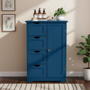 Mobile da Bagno Blu Navy con 4 Cassetti e 1 Anta in MDF con Finitura Verniciata, Impiallacciatura in Melammina, Strisce Verticali 56*30*82.5cm - Product Image 2