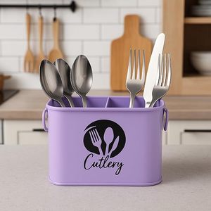 Organizador de Cubiertos Rectangular de Metal con Iconos de Tenedor, Cuchara y Cuchillo, Moderno, de Una Sola Capa, Tipo Vertical - Product Image 3