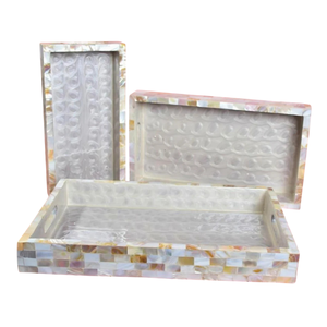 Plateau de service en bois fait main avec incrustation de nacre blanche, décoration de luxe pour la maison, hôtel et restaurant. - Product Image 2
