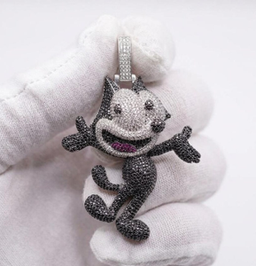 Pendentif Chat en Moissanite Ice Cube, Micro-Pavé Noir et Blanc, Bijou Charmant, Cadeau - Product Image 3