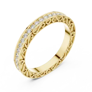 Synthetic Diamond 0.50 CTW E Color Round Brilliant 18K Solid <b>Gold</b> <b>Vintage</b> Scroll Engraved Band Luxury Unisex <b>Ring</b> - Product Image 2