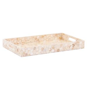 Plateau en nacre beige, mosaïque rectangulaire, fait à la main, plateau de service décoratif pour une décoration élégante de la maison, utilisation dans la salle à manger et le salon - Product Image 1