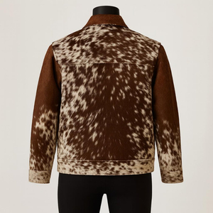 Chaqueta de Cuero Vacuno Natural Hecha a Mano de Primera Calidad, Color Marrón con Pelo Blanco, Estilo Western Ranch Wear - Product Image 4