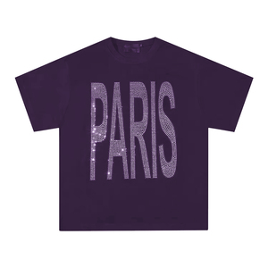 Camiseta de algodón extragrande cómoda con transferencia de calor y pedrería, de media manga, para estampar, estilo streetwear de verano, corte holgado y brillante. - Product Image 4