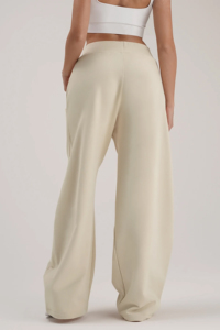 Pantalones deportivos de mujer de algodón 100% de primera calidad, cintura elástica, pierna ancha, color beige marfil, estilo holgado. - Product Image 5