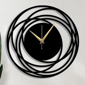 <b>Modern</b> Black Metal Abstract Circular <b>Wall</b> <b>Clock</b> with Gold Hands Contemporary Decorative Round Silent <b>Wall</b> <b>Clock</b> for Living Room - Product Image 1
