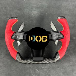 Volant de voiture personnalisé DOS pour <span class=keywords><strong>Audi</strong></span> R8 TT <span class=keywords><strong>RS</strong></span> A6 A7 A3 A4 A5 Sport, volant à fond plat avec palettes de changement de vitesse en fibre de carbone - Product Image 1