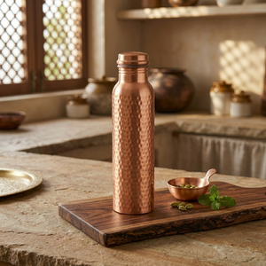 Bouteille d'eau en cuivre martelé de qualité supérieure, 100 % cuivre pur, bouteille ayurvédique pour la santé, pour une hydratation quotidienne, bouchon anti-fuite - Product Image 3