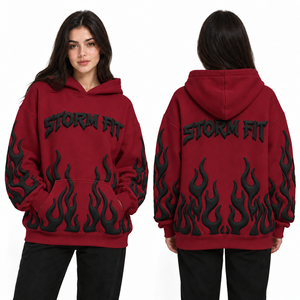 Sweat-shirt à capuche surdimensionné personnalisé pour femme, imprimé flamme bleu sarcelle personnalisable sur le devant, en coton tricoté, écologique et coupe-vent - Product Image 4