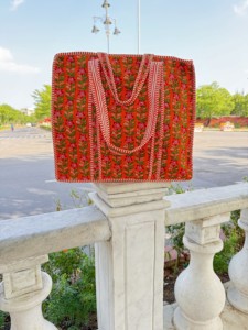 Sac fourre-tout bohème en velours matelassé, couleur unie, grande capacité, ouverture par le haut, fermeture éclair, doublure en coton, pour l'été et la plage, pour femme - Product Image 1