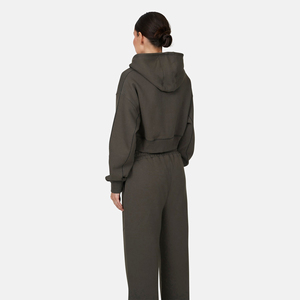 Sudadera Corta con Capucha para Mujer, Cierre de Cremallera, Color Sólido, Manga Larga, Tejida, Informal para Otoño - Product Image 2