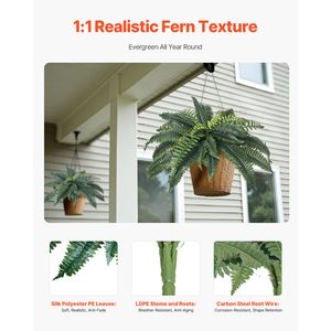 2 Pezzi Grandi Felci Artificiali Boston Pendenti, Diametro 31-34 Pollici, Decorazione Naturale da Parete per Interni ed Esterni - Product Image 3