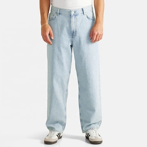 Professional Hot Selling Loose Fit 100% Cotton Design <b>Jeans</b> for Men Mid Waist 5 Pocket Denim Pants with Embroidered Logo - Product Image 4