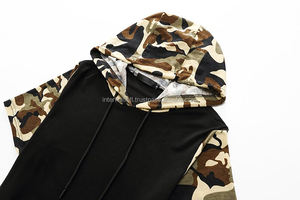 Sweat à capuche décontracté pour homme, en polaire, style streetwear, couleur unie, avec empiècements en coton, motif camouflage, manches courtes - Product Image 4