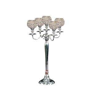 Candelabra 5 <b>Candle</b> With Crystal Globe Nickel Plated Metal Crafted Handmade Candelabra With Bowls For Decoration - Product Image 1