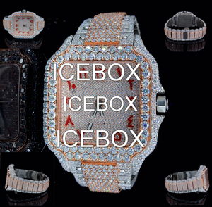 Montre-bracelet pour homme avec boîtier en acier inoxydable, cadran en verre entièrement serti de moissanite, bracelet en acier inoxydable avec fermoir, résistance à l'eau 10 bars - Product Image 5