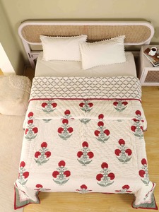 Couvre-lit en coton brodé traditionnel, motif floral rouge, décoration d'intérieur toute saison, ensemble de literie - Product Image 6