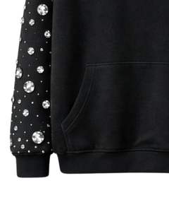 Sweat à capuche noir à strass, coupe oversize, en molleton épais, avec poche kangourou, personnalisable, pour homme, style streetwear - Product Image 2