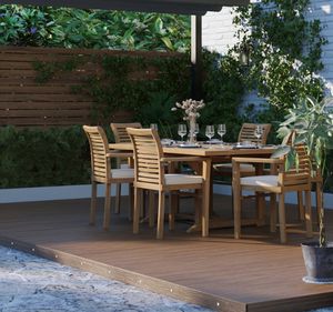 Ensemble de table à manger d'extérieur en teck massif moderne avec 6 chaises à accoudoirs, finition naturelle, meubles de jardin pour villa, hôtel, complexe hôtelier - Product Image 6