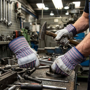 Gants de travail robustes en cuir de vachette pleine fleur avec dos en coton – Vente en gros de gants de sécurité haute résistance pour la construction et les travaux généraux - Product Image 3