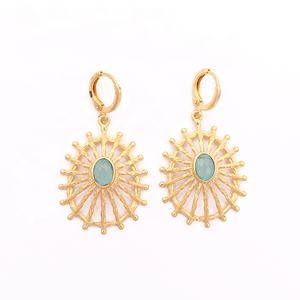 Designer Gold Plated Oval <b>Citrine</b> Gemstone Dangle Style Hoop <b>Earrings</b> Fashion Drop Jewelry with Lining <b>Earrings</b> - Product Image 4