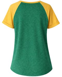 สีเขียวสีเหลืองเสื้อยืดผู้หญิงแขนสั้นเฮนลีย์ เนค แร็กแลน ทีผ้าฝ้ายนุ่มสบายฤดูร้อนระบายอากาศได้ดีสวมใส่สบายทุกวัน - Product Image 2