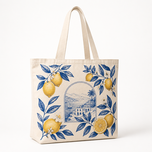 Custom Print Cotton Canvas <b>Tote</b> Bag Reusable Shopping Bag Lemon Pattern Beach Party Long Handle Carryall for Grocery <b>Travel</b> - Product Image 1