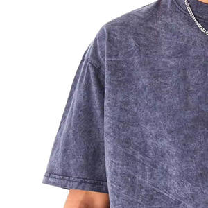 Camiseta de algodón tie-dye para hombre, manga corta, cuello redondo, corte holgado, estilo casual, tejido jersey, color azul liso. - Product Image 3