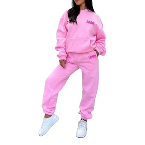 Ensemble de survêtement rose pour femme, sweat-shirt à manches longues et pantalon à col rond avec logo imprimé, coupe ample, tenue décontractée pour l'automne - Product Image 2
