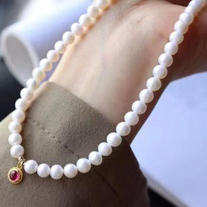 Collier et bracelet élégants et simples en perles d'eau douce à col de cygne, double usage, lumière intense, corindon rouge proche, argent S925 - Product Image 3