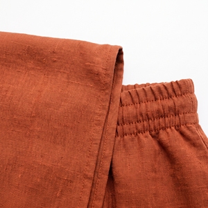 Conjunto de Camisa y Pantalones Cortos de Lino y Algodón para Mujer, Estilo Casual de Verano con Botones, Cintura Elástica, 2 Piezas - Product Image 5