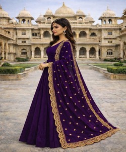 VESTIDO LARGO DE ALGODÓN MODERNO CON BORDADO DE LENTEJUELAS Y DUPATTA, ROPA CASUAL, LAVABLE A MÁQUINA, PRENDAS ÉTNICAS PARA MUJER, EN STOCK - Product Image 2