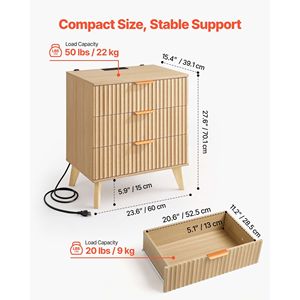 Comodino Moderno Stile Mid-Century con 3 Cassetti e Stazione di Ricarica, Tavolino da Camera da Letto, Mobile Contenitore per Comodino - Product Image 3