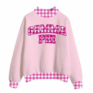 Gamma Phi Custom Varsity <b>Mock</b> <b>Neck</b> Crew <b>Neck</b> Sweatshirt Women Men Ladies Unisex Polka Dot Gingham Patch Cotton Fleece Wear - Product Image 1