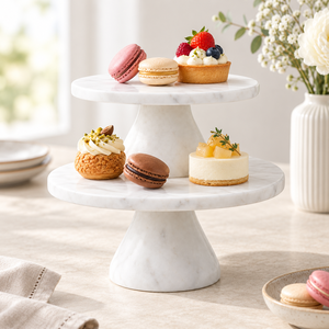 Luxury 2-Tier White <b>Marble</b> <b>Cake</b> <b>Stand</b> – Round Pedestal Dessert Display <b>Stand</b> for Weddings, Hotels & Home Decor - Product Image 4