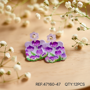 Orecchini pendenti alla moda con design floreale viola, set da 12 pezzi per accessori da donna - Product Image 3